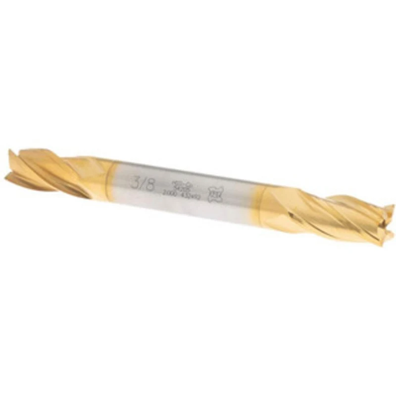 OSG 3/8, 3/4 LOC, 3/8 Shank Diam, 3-1/2 OAL, 4 Flute, Cobalt Square End Mill Double End, TiN Finish, Spiral Flute, 30...